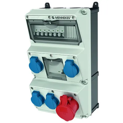 Mennekes Steckdosen-Kombination 930019 AMAXX | CEE 16A 5-polig | 4x Schuko | IP44 | FI/LS | Wandmontage | grau