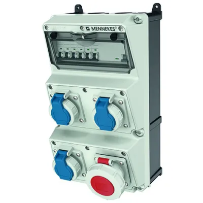 MENNEKES Steckdosen-Kombination 930022 AMAXX | CEE 16A 5-polig 400V | 3x SCHUKO | FI 30mA | IP67 | Wandmontage | grau