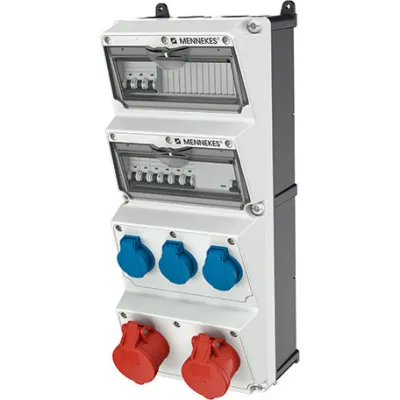 MENNEKES AMAXX 940002 Steckdosen-Kombination | CEE 2x16A 5-polig | 3x SCHUKO | FI 30mA | LS | IP44 | grau