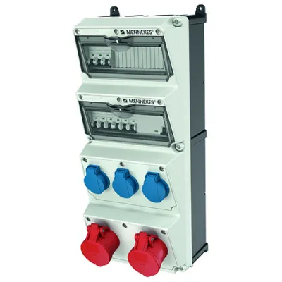 MENNEKES AMAXX 940002 Steckdosen-Kombination | CEE 2x16A 5-polig | 3x SCHUKO | FI 30mA | LS | IP44 | grau