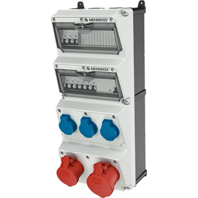 Mennekes AMAXX 940005 Steckdosen-Kombination | CEE 16A+32A 400V | 3x Schuko | FI 40A | IP44 | Wandmontage | grau