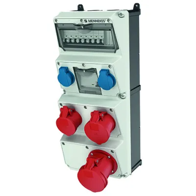 Mennekes Steckdosen-Kombination AMAXX 940010 | CEE 16A 32A 63A | 2x SCHUKO | FI 30mA | LS-Schalter | IP44 | Grau