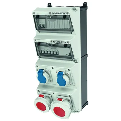 MENNEKES AMAXX 940014 Steckdosen-Kombination | CEE 16A/32A 5p 400V | 2x SCHUKO | FI 30mA | IP67 | Wandmontage | grau