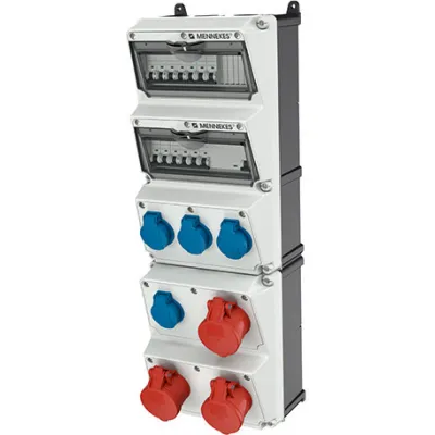 MENNEKES AMAXX 950003 Steckdosen-Kombination | CEE 3x16A 400V | 4x Schuko | FI 30mA | LS | IP44 | Kunststoff grau