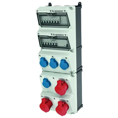 MENNEKES AMAXX 950003 Steckdosen-Kombination | CEE 3x16A 400V | 4x Schuko | FI 30mA | LS | IP44 | Kunststoff grau