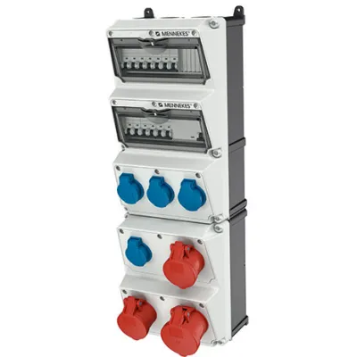 MENNEKES AMAXX 950007 Steckdosen-Kombination | CEE 2x16A | 1x32A | 400V | 4x Schuko | FI 30mA | IP44 | grau