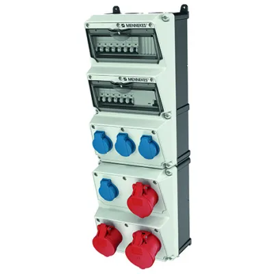 MENNEKES AMAXX 950007 Steckdosen-Kombination | CEE 2x16A | 1x32A | 400V | 4x Schuko | FI 30mA | IP44 | grau