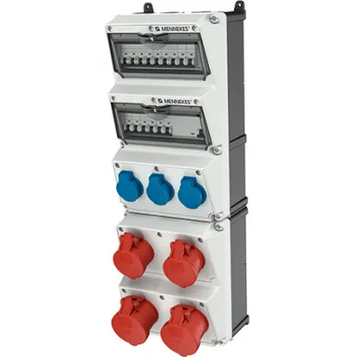 Mennekes Steckdosen-Kombination AMAXX 950010 | CEE 2x16A 2x32A 3xSchuko | IP44 | Wandmontage | Kunststoff | grau