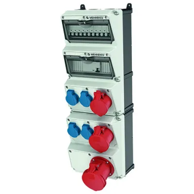 Mennekes Steckdosen-Kombination AMAXX 950013 | CEE 16A/32A/63A 400V | 4x Schuko | IP44 | wandmontierbar | grau