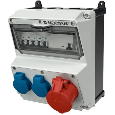 MENNEKES Steckdosen-Kombination 924994 AMAXX | CEE 16A 5p 400V | 2x SCHUKO 16A | FI Typ B | IP44 | Schwarz/Elekrograu