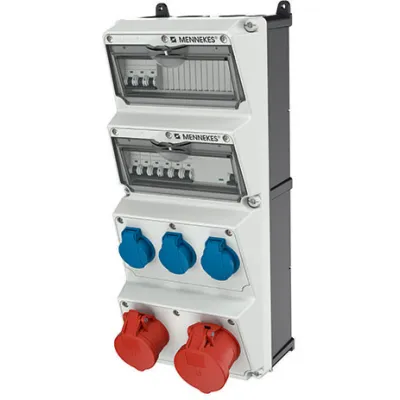 MENNEKES AMAXX Steckdosen-Kombination 948707 | CEE 32A/16A | 3x SCHUKO 230V | FI Typ B | IP44 | 520x225mm | Grau/Schwarz