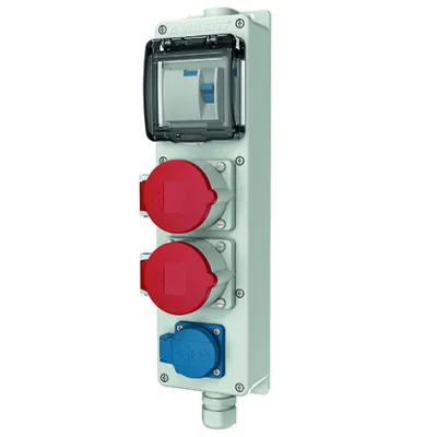 Mennekes Steckdosenleiste 95470 | CEE 2x16A 5-polig 400V | 1x SCHUKO 16A | FI 40A/0,03A | IP44 | grau