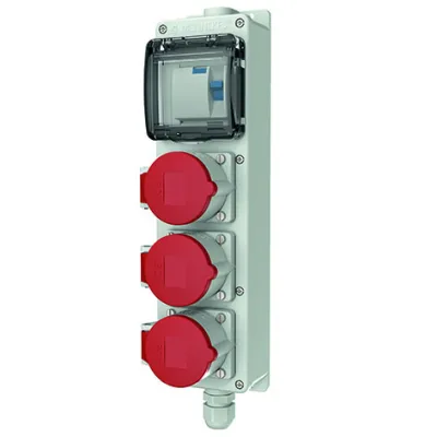 Mennekes Steckdosenleiste 95472 | CEE-Kombi 3x16A 5p 400V | FI-Schalter 40A 0,03A | IP44 | Kunststoff | grau