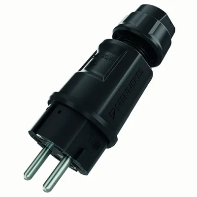 MENNEKES Schutzkontaktstecker 152072 | SCHUKO 16A 230V IP54 | Schraubklemme | Kunststoff | Halogenfrei | schwarz