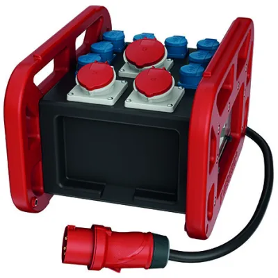 Mennekes Verteiler EverBOX GRIP 9502956RT | tragbar | CEE-Kombination 32A/16A 400V | 8x Schuko IP44 | 2m Kabel | schwarz