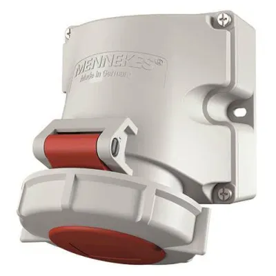 MENNEKES Wanddose 9122 | CEE-Steckdose 16A 4-polig | IP67 | Aufputz | 6h | 400V | rot/weiß | Kunststoff