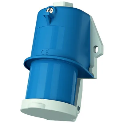 Mennekes Wandgerätestecker 847 | CEE Stecker 16A 3-polig 6h | 230V | IP44 | Klappdeckel | Blau | Kunststoff
