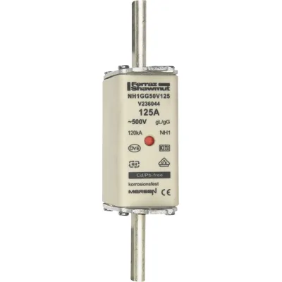 Mersen NH-Sicherungseinsatz NH1 | 125A | 500V AC/DC | gG Ganzbereich | Kombikennmelder | Messersicherung | 11,8W