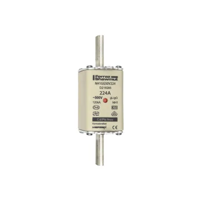 Mersen NH-Sicherungseinsatz NH1GG50V224 | Gr.1 gG 224A 500V AC/DC | Kombikennmelder | Messersicherung | 19W