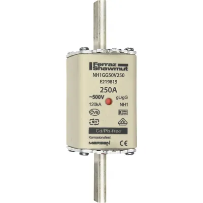 Mersen NH-Sicherungseinsatz NH1GG50V250 | 250A | NH1 | 500V AC gG | Kombikennmelder | keramisch | Messerkontakte