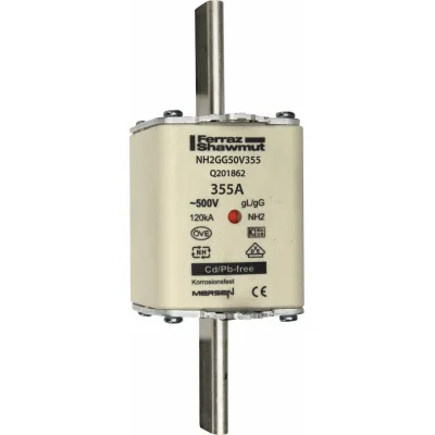 Mersen NH-Sicherungseinsatz NH2GG50V355 | NH2 Gr.2 | 355A | 500V AC | gG Ganzbereich | Kombikennmelder | Messersicherung