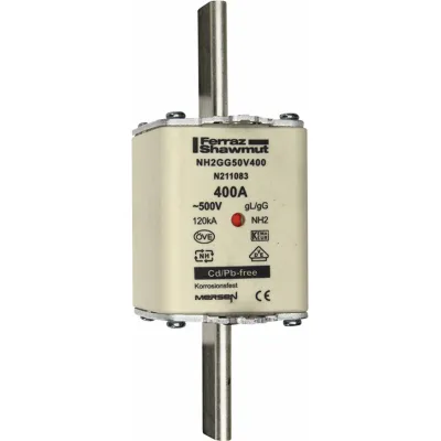 Mersen NH-Sicherungseinsatz NH2GG50V400 | Messersicherung Gr.2 | 400A | gG | 500V AC | Kombikennmelder | keramisch