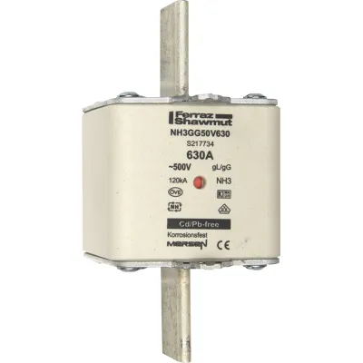 Mersen NH-Sicherungseinsatz NH3GG50V630 | Messersicherung Gr.3 gG | 630A | 500V AC | Kombikennmelder | Industriequalität