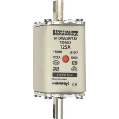 Mersen NH-Sicherungseinsatz NH00GG50V125 | NH00 125A gG | 500V AC/250V DC | Kombikennmelder | Sicherungseinsatz