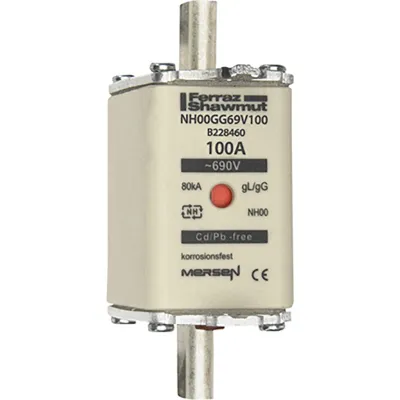 Mersen NH-Sicherungseinsatz NH00GG69V100 | NH00 | gG | 100A | 690V AC | Kombikennmelder | Messersicherung | 7,5W