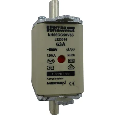 Mersen NH-Sicherungseinsatz NH00 | 63A | gG | 500V AC | Kombikennmelder | Messersicherung | 250V DC | 120kA