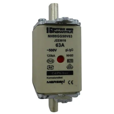Mersen NH-Sicherungseinsatz NH00 | 63A | gG | 500V AC | Kombikennmelder | Messersicherung | 250V DC | 120kA
