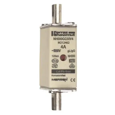 Mersen NH-Sicherungseinsatz NH000GG50V4 | 4A | gG | 500V AC | Größe 000 | Kombikennmelder | Leitungsschutz | 1,5W