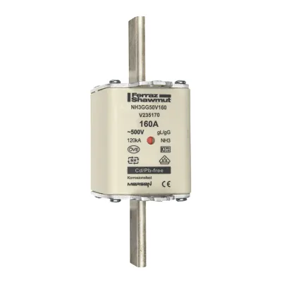 Mersen NH-Sicherungseinsatz NH3 | 160A | AC 500V | gG | Kombikennmelder | Messerkontakte | keramisch | Größe 3