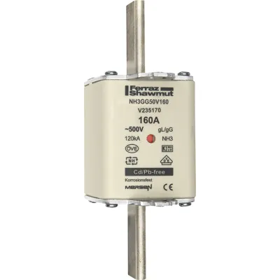 Mersen NH-Sicherungseinsatz NH3 | 160A | AC 500V | gG | Kombikennmelder | Messerkontakte | keramisch | Größe 3
