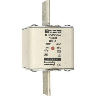 Mersen NH-Sicherungseinsatz NH3GG50V800 | Messersicherung Gr.3 | gG 800A | 500V AC | Kombikennmelder | Leitungsschutz