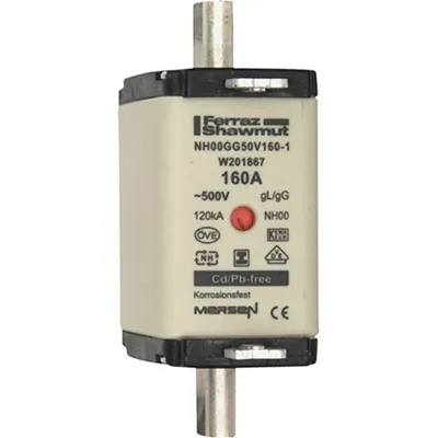 Mersen NH-Sicherungseinsatz NH00GG50V160-1 | NH00 | gG 160A | 500V | Kombikennmelder | isolierte Grifflaschen