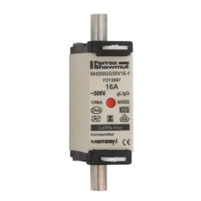 Mersen NH-Sicherungseinsatz NH000GG50V16-1 | Gr.000 | gG | 16A | 500V AC | Kombikennmelder | IMGL | Messersicherung