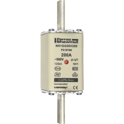 Mersen NH-Sicherungseinsatz NH1GG50V200-1 | Gr.1 | 200A | 500V AC gG | Messersicherung mit Kombikennmelder | IMGL | 18W