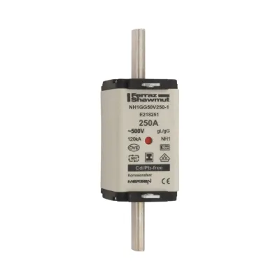 Mersen NH-Sicherungseinsatz NH1GG50V250-1 | NH1 250A 500V gG | Messersicherung | Kombikennmelder | IMGL | AC/DC