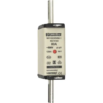 Mersen NH-Sicherungseinsatz NH1GG50V80-1 | NH1 | 80A | 500V AC/DC | gG | Kombikennmelder | IMGL | Messersicherung