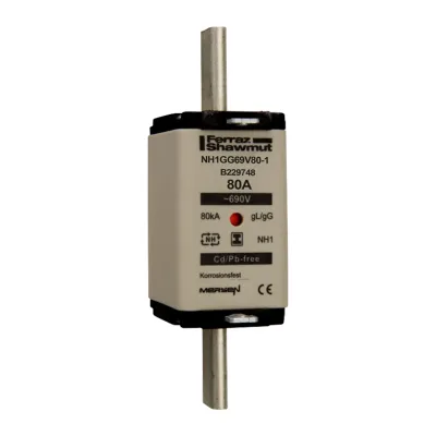 Mersen NH-Sicherungseinsatz NH1GG69V80-1 | NH Größe 1 | gG | 80A | 690V AC / 400V DC | Kombikennmelder | IMGL