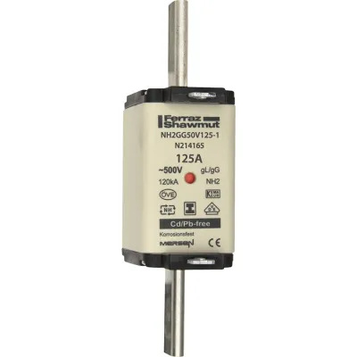 Mersen NH-Sicherungseinsatz NH2GG50V125-1 | 125A | NH2 | gG | 500V AC/250V DC | Messersicherung | Kombikennmelder | IMGL
