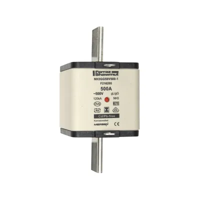 Mersen NH-Sicherungseinsatz NH3GG50V500-1 | 500A | Größe 3 | gG | 500V AC/DC | Kombikennmelder | isolierte Grifflaschen