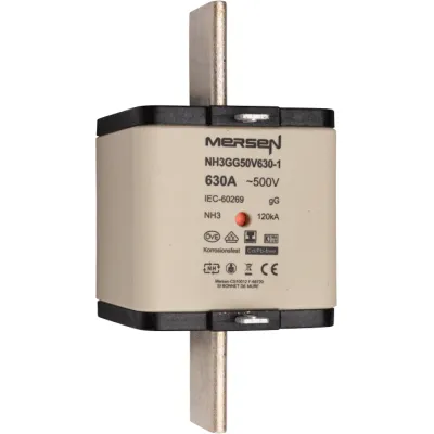 Mersen NH-Sicherungseinsatz NH3GG50V630-1 | 630A | Größe 3 | AC 500V | gG | IMGL | Kombikennmelder | Messersicherung
