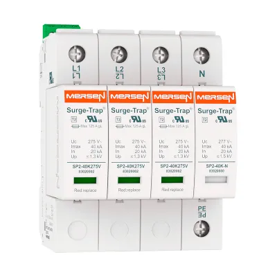 Mersen Überspannungsableiter Typ 2 STPT2-40K275V-4PGM | 4-polig 40kA | 230/400V AC | Fernmeldekontakt | DIN-Schiene