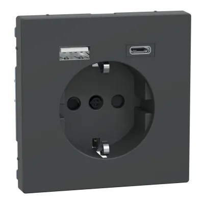 Merten Schuko Steckdose MEG2367-6034 | USB Ladegerät Typ A+C 3A | Unterputz | erhöhtem Berührungsschutz | Anthrazit