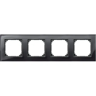 Merten Abdeckrahmen 4-fach 489403 | Glasrahmen M-PLAN | Echtglas glänzend | Unterputz | IP20 | Onyxschwarz