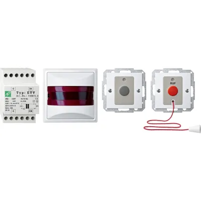 Merten Notrufset Behinderten-WC MEG4848-1419 | Komplettset mit Zugschnur | Ruf- und Abstelltaster | polarweiß