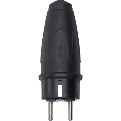 Merten Gummi-Schuko-Stecker 122151 | Schutzkontaktstecker 16A 250V | IP44 spritzwassergeschützt | gerade | schwarz