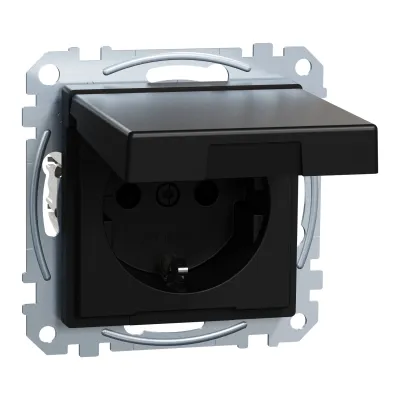 Merten Steckdose SCHUKO MEG2310-0403 | Unterputz | Klappdeckel | erhöhter Berührungsschutz | matt schwarz | IP20 | 16A